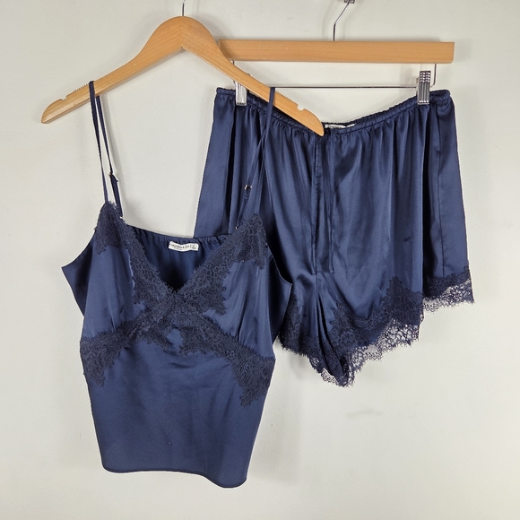 Abercrombie & Fitch Other - Abercrombie & Fitch Satin Lace Trim Cami Tank Short Set Pajama Set Nightie Set